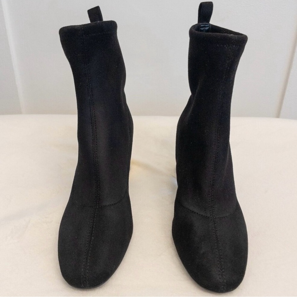 Michael Kors Black Suede Stretch Sock Ankle Booties w/ Gold Block Heel – Size 7 - Picture 7 of 7